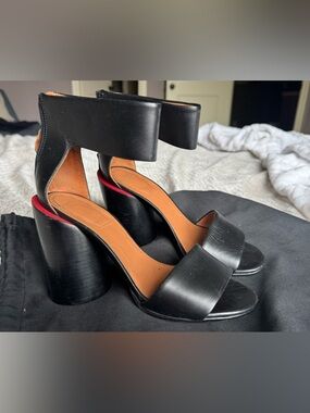 Givenchy Black Leather Block Heel Sandals with Subtle Red Trim